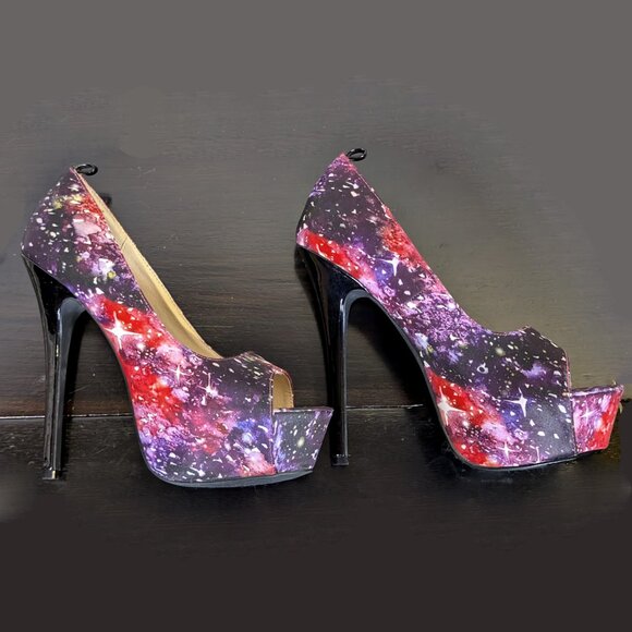 Shoe Dazzle Open Toe Slip on Stiletto High Heel Platform pumps Size 9 - Picture 5 of 11